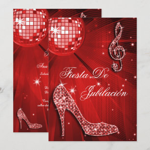 Disco-Kugel, glänzende Stöckelschuhe Rente Einladung