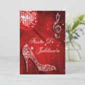 Disco-Kugel & Glitzerschuhe Ruhestand Einladung (Stehend Vorderseite)