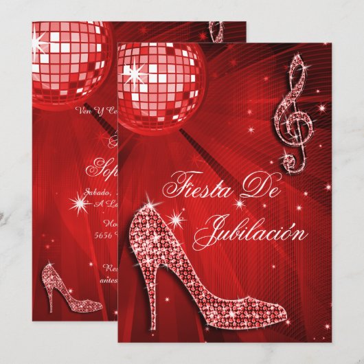 Disco-Kugel & Glitzerschuhe Ruhestand Einladung (Vorne/Hinten)