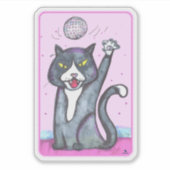 Disco-Kugel-Katze Freche Tanz-Comic-Spaß-Kunst Aufkleber (Vorderseite)