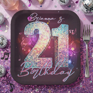 Disco-Kugel Musikalische Noten Pink 21. Geburtstag Pappteller