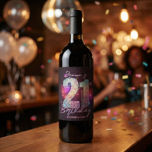 Disco-Kugel Noten Rosa Lila 21. Geburtstag Weinetikett