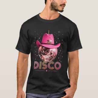 Disco-Kugel Pinke Cowgirl Cowboy Show Retro T-Shirt