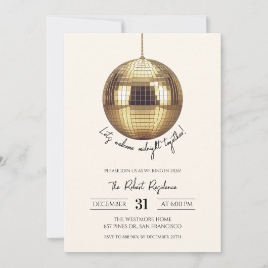 Disco-Kugel Silvesterparty Einladung (Vorderseite)