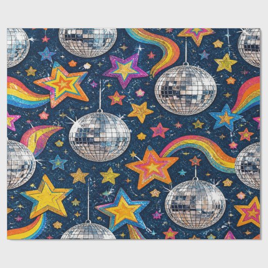 Disco-Kugel-Sterne Wrap Geschenkpapier (Flach)