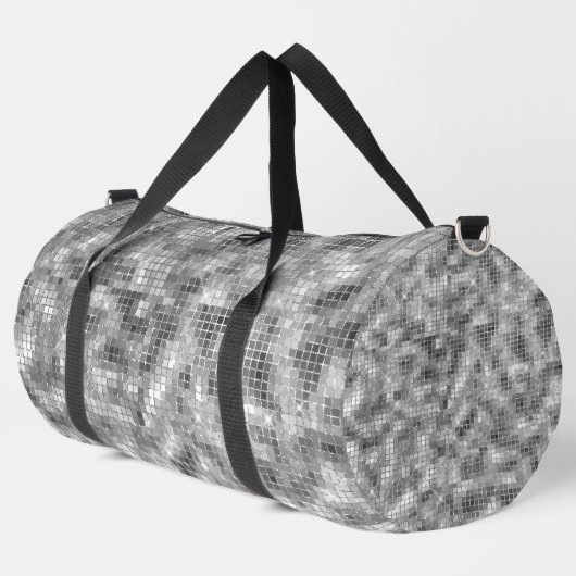 Disco-Kugel-Thema Faux-Silber Duffle Bag (Linke Ecke)
