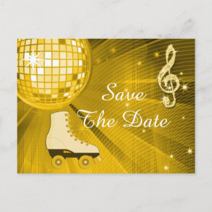 Disco-Kugel und Rollschuhe 40. Save The Date Ankündigungspostkarte