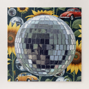 Disco-Kugeln und Sonnenblumen mit Vintage-Käfern Puzzle