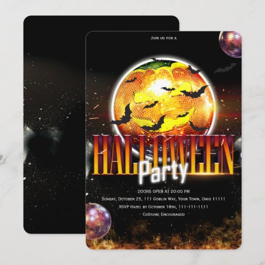 Disco-Kürbis-Spooky Halloween Einladung (Vorne/Hinten)