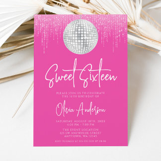 Disco-Lichter Silber Rosa Sweet 16 Einladung