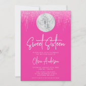 Disco-Lichter Silber Rosa Sweet 16 Einladung (Vorderseite)