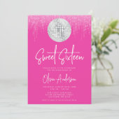 Disco-Lichter Silber Rosa Sweet 16 Einladung (Stehend Vorderseite)