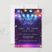 Disco Lights Colorful Blue New Year's Eve Party Einladung (Vorderseite)