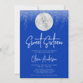 Disco Lights Silver Royal Blue Sweet 16 Einladung (Vorderseite)