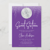 Disco Lights Silver Royal Purple Sweet 16 Einladung (Vorderseite)