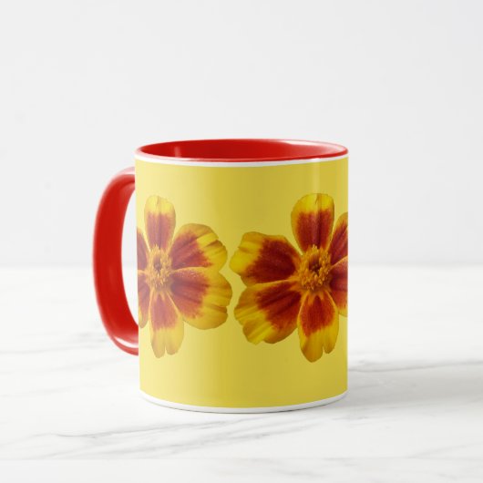 Disco Marigold Orange and Red Summer Blume Tasse (Vorderseite Links)