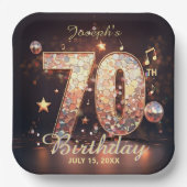 Disco Music Notes Gold Black 70th Birthday Party Pappteller (Vorderseite)
