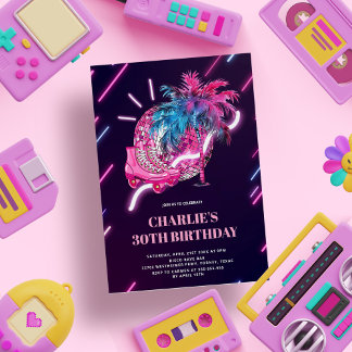 Disco Neon Party Rosa Retro Geburtstag Einladung