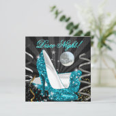 Disco Night Aquamarin Gold Black Glitzer High Heel Einladung (Stehend Vorderseite)