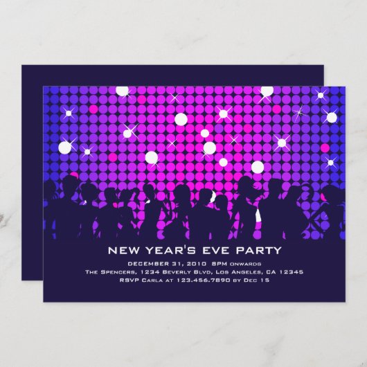 Disco Night New Year Party Einladung (Vorne/Hinten)