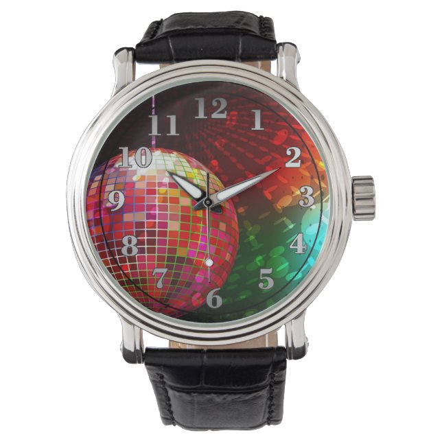 Disco Night Retro 70's Disco Ball Wrist Watch Armbanduhr (Vorderseite)