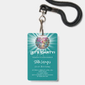 Disco-Party aquamarin grün Ausweis (Vorderseite mit Lanyard)