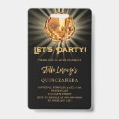 Disco Party Black Gold Einladung Quinceanera Ausweis (Front)
