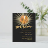 Disco Party Black Gold Einladung zum Geburtstag (Stehend Vorderseite)