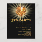 Disco Party Black Gold Einladung zum Geburtstag (Vorderseite)