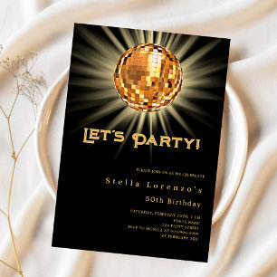 Disco Party Black Gold Geburtstag Einladung