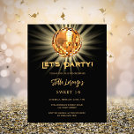 Disco Party Black Gold Sweet 16-Budget-Einladung<br><div class="desc">Eine süße 16 Party Einladung. Ein schwarzer Hintergrund,  der mit einer goldenen Diskothek geschmückt ist. Text: Lasst uns Party machen! Personalisieren und fügen Sie einen Namen und Party-Details hinzu. Der Name wird mit einem handgeschriebenen Stilskript geschrieben. 1 Blatt = 1 Einladung mit Druckkante bis Kante.</div>