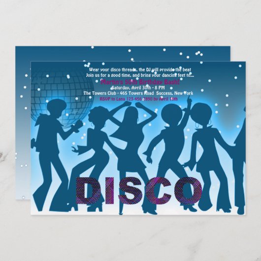 Disco-Party Einladung (Vorne/Hinten)