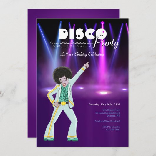 Disco-Party  Einladung (Vorne/Hinten)
