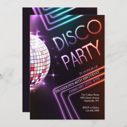 Disco-Party Einladung (Vorne/Hinten)
