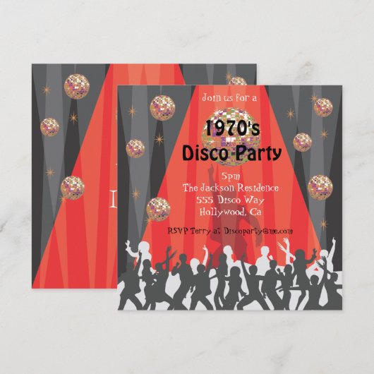 Disco-Party Einladung der 70er Jahre (Vorne/Hinten)