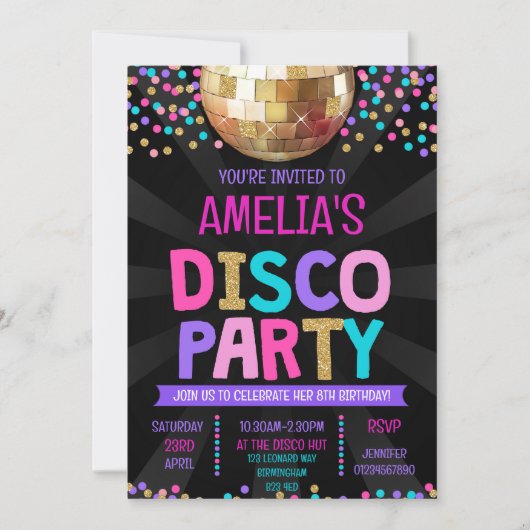 Disco Party Geburtstag Einladung (Vorderseite)