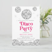 Disco Party Geburtstag Silver Retro PINK Glitzer Einladung (Stehend Vorderseite)