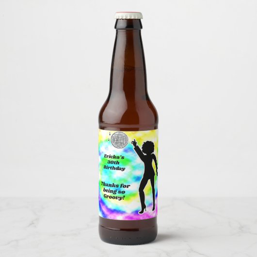 Disco Party Gefärbte Krawatte Erwachsene Groovy Ge Bierflaschenetikett (Vorderseite)