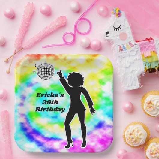 Disco Party Gefärbte Krawatte Erwachsene Retro Geb Pappteller (Party)