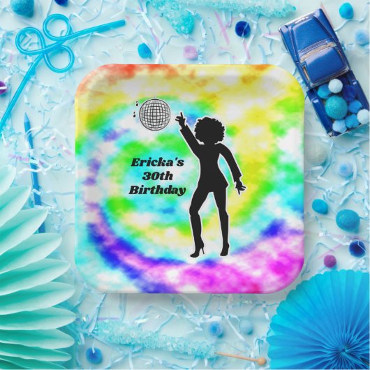 Disco Party Gefärbte Krawatte Erwachsene Retro Geb Pappteller (Party)