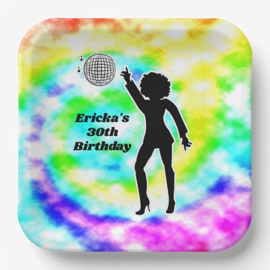 Disco Party Gefärbte Krawatte Erwachsene Retro Geb Pappteller (Vorderseite)