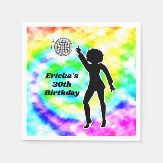 Disco Party Gefärbte Krawatte Erwachsene Retro Geb Serviette (Vorderseite)