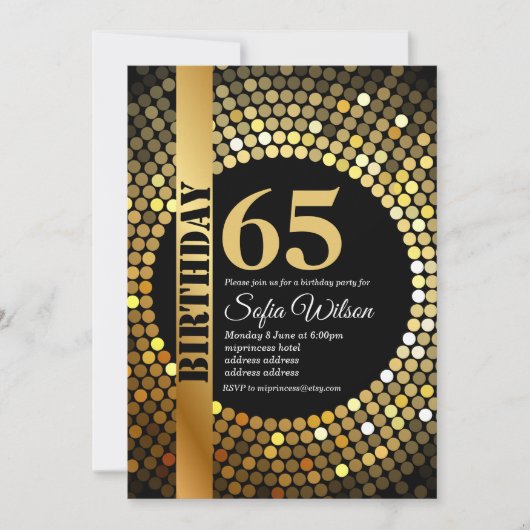 Disco-Party, Gold, 70er, Geburtstagsparty Einladung (Vorderseite)