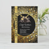 Disco-Party, Gold, Musik, Geburtstagsparty Einladung (Stehend Vorderseite)