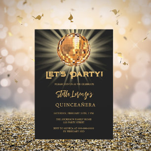 Disco Party Goldgold Quinceanera Einladung