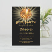 Disco Party Goldgold Quinceanera Einladung (Stehend Vorderseite)