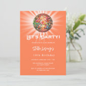 Disco Party Korallenorange Geburtstag Einladung (Stehend Vorderseite)