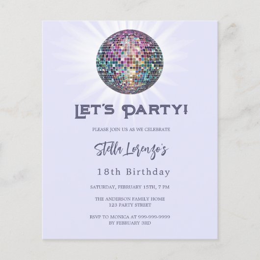 Disco Party Lavendel Geburtstagsfeier (Vorderseite)