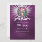 Disco Party lila Geburtstag Einladung (Vorderseite)