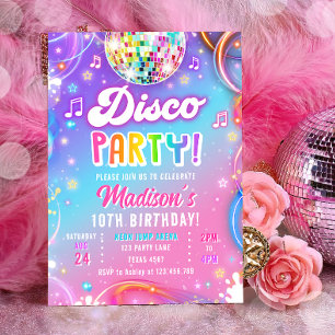 Disco-Party Neon Retro Glow Verrückte Mädchen-Gebu Einladung